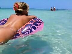 Sexy MILF Blonde Relaxing At The Nudist Beach